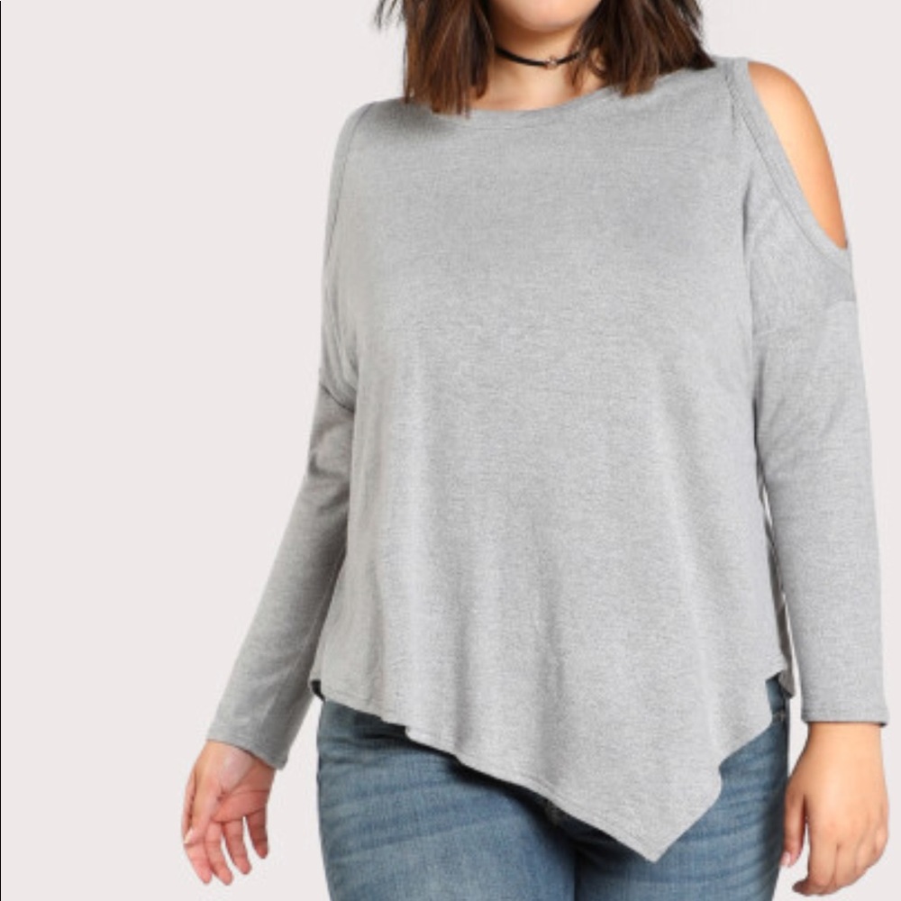 SHEIN Cold Shoulder A-Symmetrical Hem Shirt NWOT